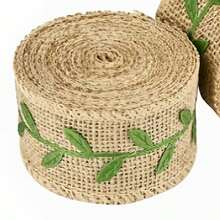1pc Green Leaf Burlap Decorative Ribbon, Suitable For Gift Wrapping, Handmade DIY Crafts, Jungle Theme Party Decoration Ribbon - View 9
