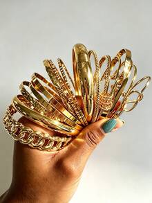 15/10/5pcs Vintage Luxurious Old Money Style Knotted Pattern Smooth Gold Bracelet Set, Suitable For Women's Daily Wear, Party, Vacation, Gift - Gold - View 1