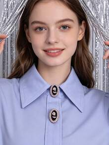 1pc/2pcs Glitter Resin Button Covers, Shirt Button Covers Clip-On Style, Fashion Crystal Cufflink Covers - Black - View 1