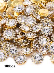 100/200/500pcs 1.2cm Rhinestone Sunflower Hand-Sewn Beaded Flower Applique Lace DIY Hair Accessories Material Handmade Double Layer Flower - Sunflower Flat-back Rhinestone - View 16
