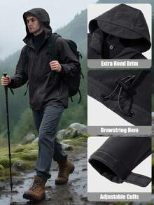 Cavva Men's Hooded Softshell Jacket Fleece Lined Warm Coat 5 Pockets Adjustable Drawstring Hem Cuffs For Hiking Outdoor - Black - View 6