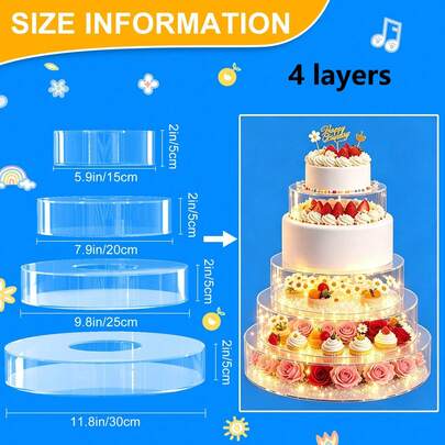 Transparent Acrylic Cake Stand, Can Support Round And Tiered Filled Cake Tubes, Suitable For Wedding, Birthday And Other Party Displays