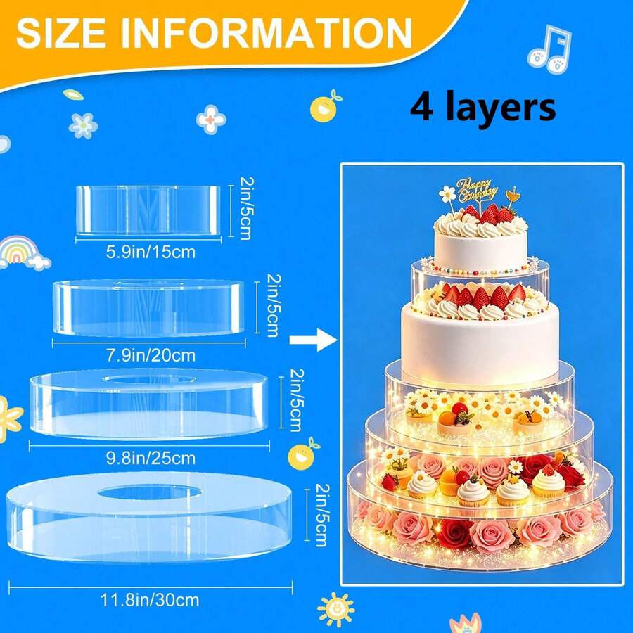 Transparent Acrylic Cake Stand, Can Support Round And Tiered Filled Cake Tubes, Suitable For Wedding, Birthday And Other Party Displays