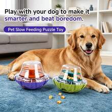 1pc Random Color Dual-Tone UFO-Shaped Wobble Food Dispenser Toy, Adjustable Dispensing Opening, Enrichment Slow Feeder For Dogs And Cats, Suitable For All Dog Breeds - Multicolor - View 3
