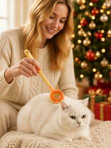 1/2pcs 3-In-1 Retractable Cat Grooming Tool (3 Colors Available): Equipped With Facial Massage/Scratching Stick And Interactive Cat Teaser; Suitable For Indoor Cats; Includes Gentle Pet Dehairing Brush; No Battery Required - Multicolor - View 3