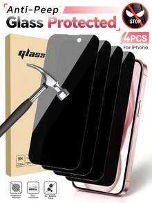 4pcs [2026 New] 9H Tempered Glass Privacy Screen Protector, Compatible With IPhone18/17/16/15/14/13/12/11/X/8/7/6/SE Series (Including Pro/Max/Plus/Mini/Air/16e), True 28° Privacy Anti-Peeping, Shatterproof, High Definition Transparent Anti-Scratch, Bubble-Free Easy Installation - Black - View 40