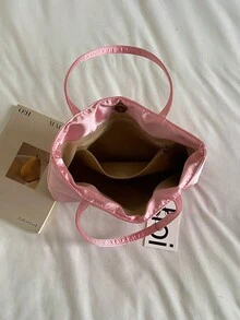 1件高級藍色帆布托特包，大容量通勤工作購物肩背包，極簡百搭女款手提包 - 粉色 - 查看 5