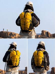 NBCT Waterproof Hiking Camping Mountaineering Backpack, Side Pocket Water Bottle Holder With Elastic Storage Rope, Comfortable Breathable Pressure-Relieving Back Carry, Top Expansion Compartment Multi-Partition Large Capacity Outdoor Sports Travel Bag - Yellow - View 2