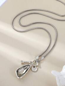Women's Geometric Pendant Rhinestone Long Necklace - Coffee - View 2