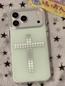 Casing Ponsel Niche Premium Silver Square Cross Design Kompatibel Dengan iPhone 17 Pro Max Apple 16 Perlindungan Tepi Penuh 15 Casing Pelindung Tahan Guncangan 16 Pro Max Creative 17 Model Baru 16 Niche 18 Pro Max Wanita 18 - Hijau - View 2