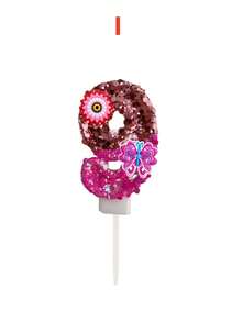 1 Stück farbige Glitzerkerze für Geburtstag, mit roségoldenem Glitzer im oberen Teil und magentafarbenem irisierendem Glitzer im unteren Teil, kombiniert mit kleinen Blumen und lila-rosa Schmetterling aus weichem Gummi. Geeignet für Halloween-Dekoration, Weihnachten - Verschiedenfarbig - Übersicht 16