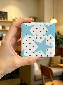 Blue Star Pattern Portable Folding Double-Sided Makeup Hand Mirror, A Shock-Proof And Easy-To-Carry Multi-Functional Small Beauty Mirror, A Travel Essential Suitable For Various Scenarios, An Ideal Gift Choice For Both Men And Women. - Multicolor - View 8