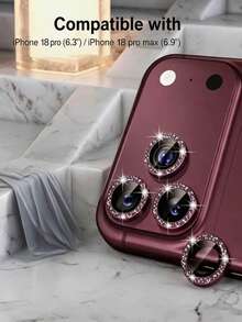 3Pcs Glitter-Claret Camera Lens Protector Compatible With Iphone 18 Pro/18 Pro Max Ultra HD 9H Tempered Glass Camera Cover Screen Protector Metal Ring Decoration Accessories - Burgundy - View 5