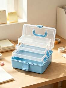 3-Tier Foldable Transparent Storage Box With Bow Detail – Stackable Organizer For Home Desktops; Collapsible & Space-Saving; Portable Handheld Case For Sorting Craft Parts & Sundries; Suitable For Teacher's Day, Christmas, And Halloween. - A - View 9