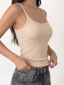 3件組女款基礎休閒極簡純色羅紋細肩帶背心，修身外穿疊穿無袖上衣 - 彩色 - 查看 6