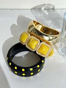 Yellow & Black Striped White Polka Dot Black Resin Polka Dot Bracelet, Harajuku Y2K Decorative Bracelet, Summer Beach Vacation Decorative Bracelet - Multicolor - View 5