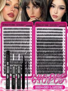CMAYOME 544/640pcs DIY Eyelash Clusters, Single Eyelashes, Thick And Fluffy D-Shaped Curled Grafting Eyelashes, 8-16mm Mixed Length, Suitable For Various Makeup Looks, Including Eyelash Glue, Lightweight And Reusable Eyelashes, High Cost-Effectiveness - Multicolor - View 2
