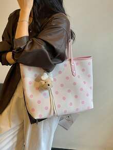 Fashionable Minimalist Houndstooth Pattern Large Capacity Women's Shoulder Tote Bag, Versatile Elegant Shopping Commuting Underarm Bag - Pink - View 7