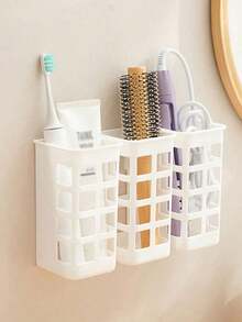 Curling Iron Storage Box, Hair Dryer Holder, Straightener Organizer Rack, Divided Storage, Strong Load-Bearing, No-Drill Design, Moisture-Proof, Wall-Mounted, Plastic Material, Multi-Function Storage Rack - Multicolor - View 2