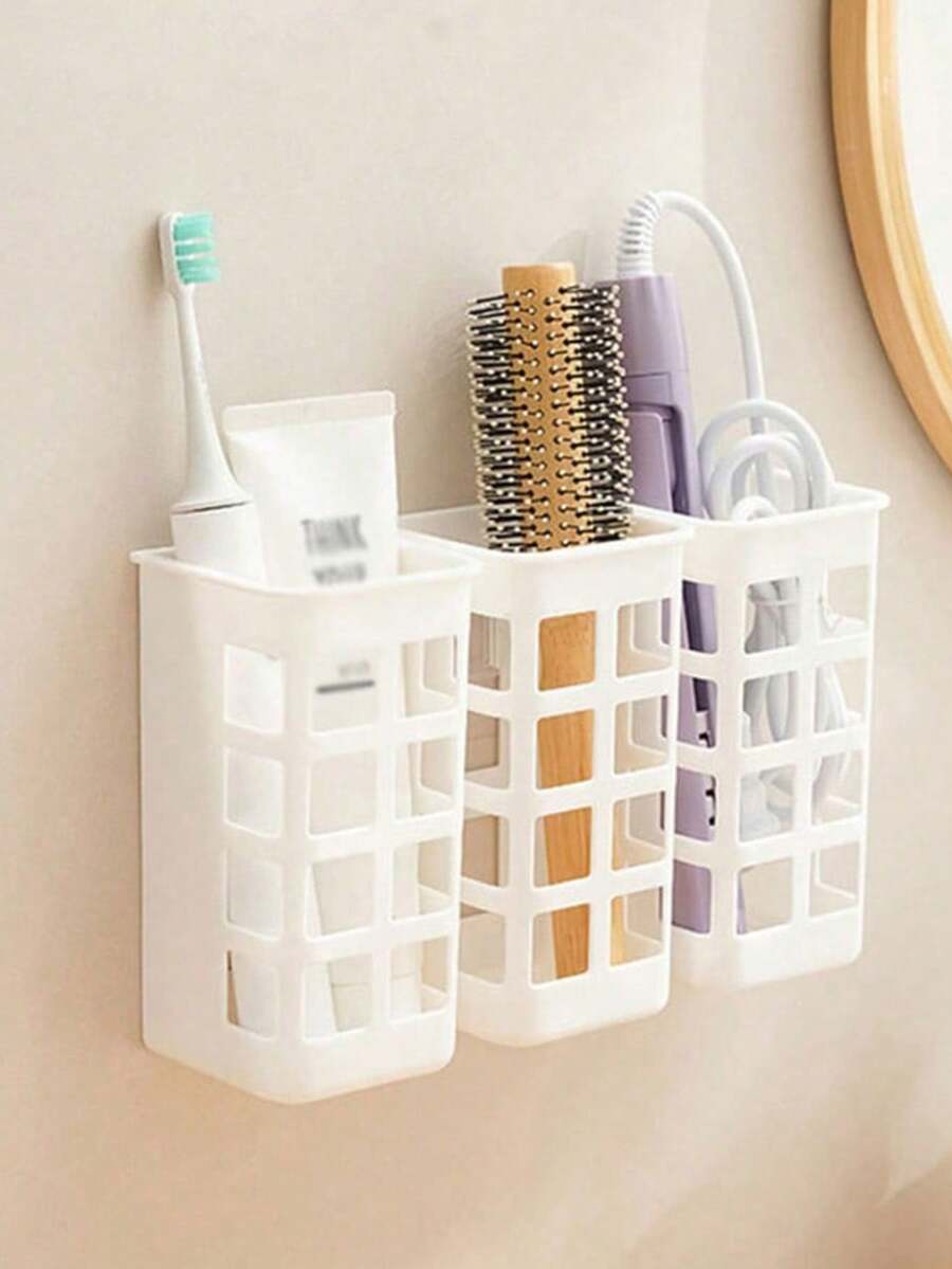 Curling Iron Storage Box, Hair Dryer Holder, Straightener Organizer Rack, Divided Storage, Strong Load-Bearing, No-Drill Design, Moisture-Proof, Wall-Mounted, Plastic Material, Multi-Function Storage Rack