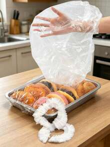 100个/包 一次性食品保鲜膜、淋浴喷头套、多用途收缩袋、一次性鞋套、加厚厨房食品保鲜膜、冰箱食品罩、弹性可拉伸罩 - 彩色 - 查看 10