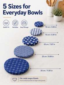 10pcs Reusable Bowl Covers, 5 Sizes, Elastic Fabric Material, Kitchen Storage Container Lids, Suitable For Fruit, Food, Leftover Dough, Bread Fermentation (Fashion Style) - Multicolor - View 5