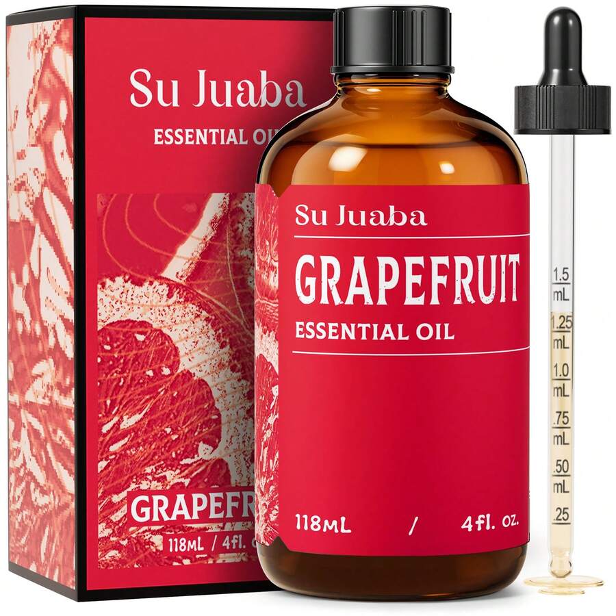 زيت الجريب فروت الأساسي من SU JUABA للموزع والعناية بالبشرة والعلاج بالروائح، زيت الجريب فروت للغسيل والتنظيف، يمنح رائحة منعشة، مثالي للرشاشات وصناعة الشموع والصابون - 118 مل / 4 أونصة سائلة - الجريب فروت - مشاهدة 1