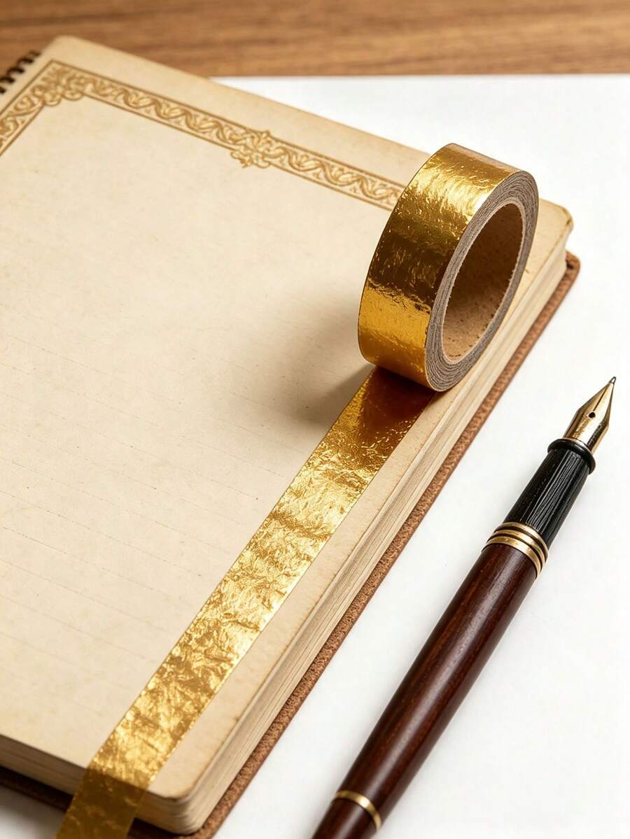 1/3 Roll Hot Stamping Gold Foil Decorative Tape, Mylar Gold Color Solid Color Washi Tape For Gift Wrapping, Scrapbooking, Journaling - Multicolor - View 1