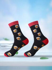1 Pair Funny Black Beer Mid-Calf Socks, Christmas Gift For Men/Women, Quirky Design, Suitable For Daily Outfits, Perfect For Halloween/Thanksgiving/Day Of The Dead/Christmas/Back To School/Beer Festival/Autumn Festival/Christmas Gift/Birthday Gift And Other Gift Occasions, Ideal For Friends Gathering/Short Trip/Home Relaxation/Store Visit/Holiday Party/Surprise Gift/Anniversary Celebration/Casual Shopping/Family Gathering - Black - View 6