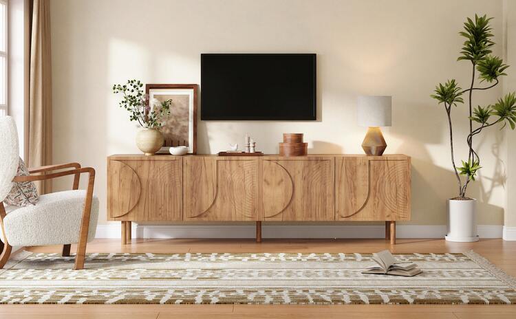 Tv Stand Natural With Storage With Shelves With Doors Made Of Wood For Living Room And Media Area - Natural - View 8