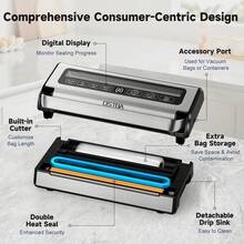 YASHE 180W Vacuum Sealer Machine, 12-In-1 Double Pump Food Saver With Built-In Cutter & Bag Storage, Easy-Lock Handle, Dry & Moist & Marinate, Memory Function, Includes 1 Roll Of Vacuum Bags & Hose - US A Type Plug(110-127V) - View 6