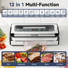 YASHE 180W Vacuum Sealer Machine, 12-In-1 Double Pump Food Saver With Built-In Cutter & Bag Storage, Easy-Lock Handle, Dry & Moist & Marinate, Memory Function, Includes 1 Roll Of Vacuum Bags & Hose - US A Type Plug(110-127V) - View 2