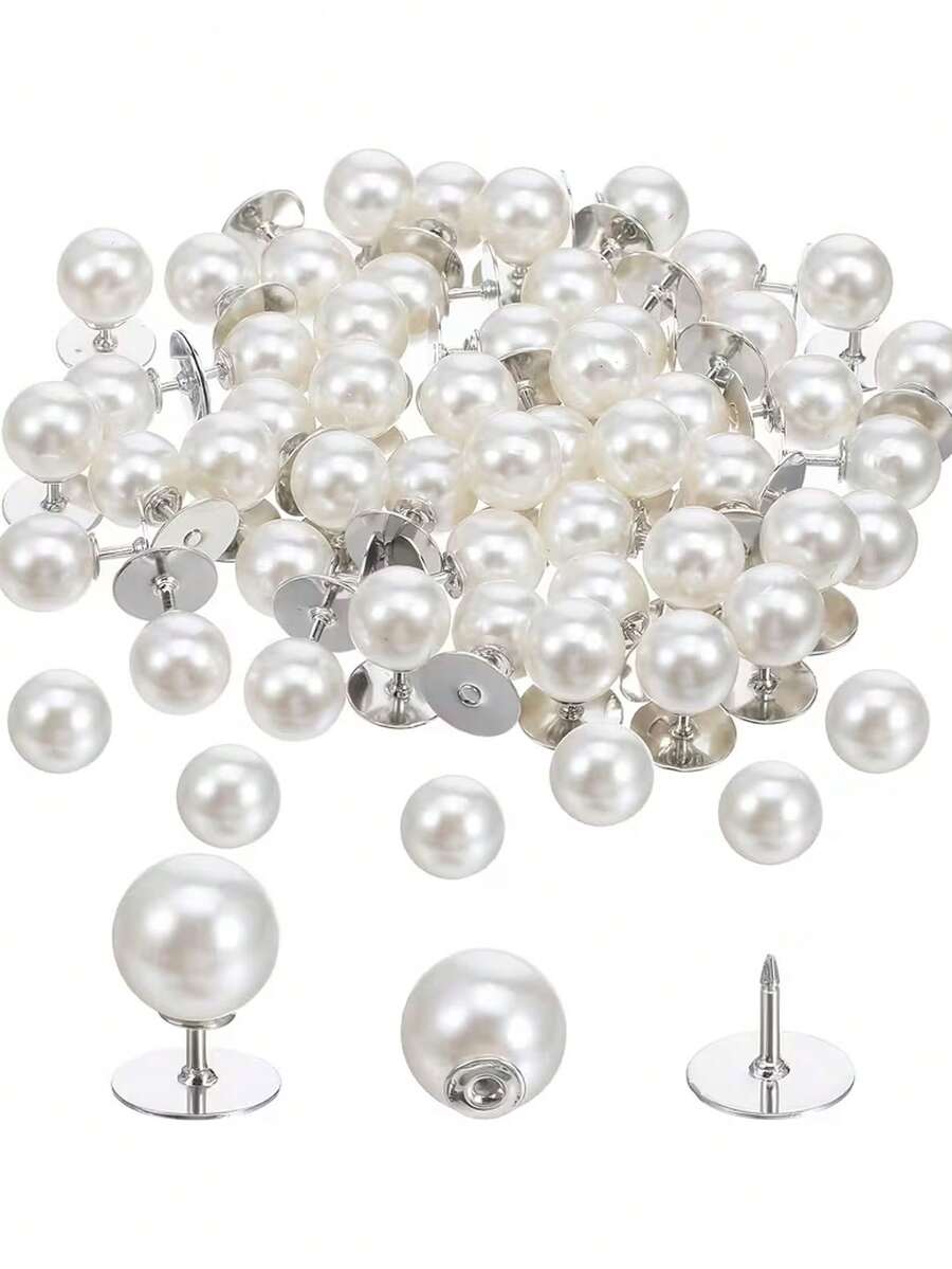 Faux Pearl Buttons, Unisex, No-Sew Design, Reusable (10mm), Detachable; Suitable For Shirts, Dresses, Sweaters, Suspenders, Skirt Clips And Other Clothing And Handmade Crafts, Also Suitable For Weddings And Other Occasions. - A - View 1