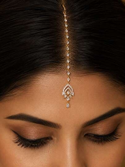 STONEFANS 1 pieza Nuevo tocado tradicional europeo & americano con cadena para el cabello y colgante de frente con gota de agua de strass
