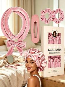 Heatless Curling Set, Create Natural Wavy Curls Overnight Without Heat Damage. Includes Satin Sleep Cap, Hair Bands And Hair Clips. Soft And Silky Texture, Easy To Use During Sleep. Suitable For Home And Travel, Get Charming Curls Every Morning. - Multicolor - View 3