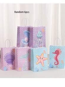6/12/18/24/30/36pcs Paper Mermaid Theme Ocean Shell Pearl Octopus Dolphin And Other Marine Animal Gift Bags, Suitable For Birthday Party, Theme Party Favors And Gift Bags - Ocean Paper Bag - View 8