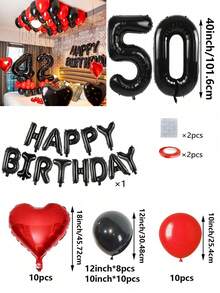 53 件红色和黑色气球花环生日套装，40 英寸黑色聚酯薄膜数字气球，适合 16 岁、18 岁、20 岁、21 岁、22 岁、25 岁、30 岁、35 岁、40 岁生日派对装饰、房间装饰、摄影道具 - 紅黑色 - 查看 11