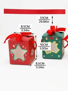 4/8/12pcs Christmas Gift Box With Handle & Ribbon,Xmas Candy Boxes With Window Cutout, Reindeer Tree Star Design, Holiday Party Favor Treat Boxes With Bow - View 7