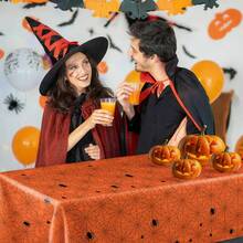 Tablecloth, 3PCS/1PC Halloween Theme Orange Spider Web Rectangular Party Tablecloth, Plastic Disposable Halloween Spider Web Tablecloth, Day Of The Dead Outdoor Halloween Party Decoration (Orange) 54" X 108" - Orange - View 8