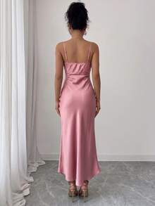 Minimal Satin Vacation Slip Midi Long Dress Graduation Commute Travel Vacation City Trip Leisure Brunch Wear - Pink - View 2