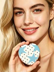 Blue Star Pattern Portable Folding Double-Sided Makeup Hand Mirror, A Shock-Proof And Easy-To-Carry Multi-Functional Small Beauty Mirror, A Travel Essential Suitable For Various Scenarios, An Ideal Gift Choice For Both Men And Women. - Multicolor - View 4