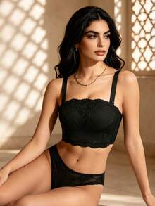 Temptuelle Women's Front Closure Bra Wireless Lace Comfortable Padded Seamless Anti-Slip Push Up Full Coverage Breathable - Black - View 1