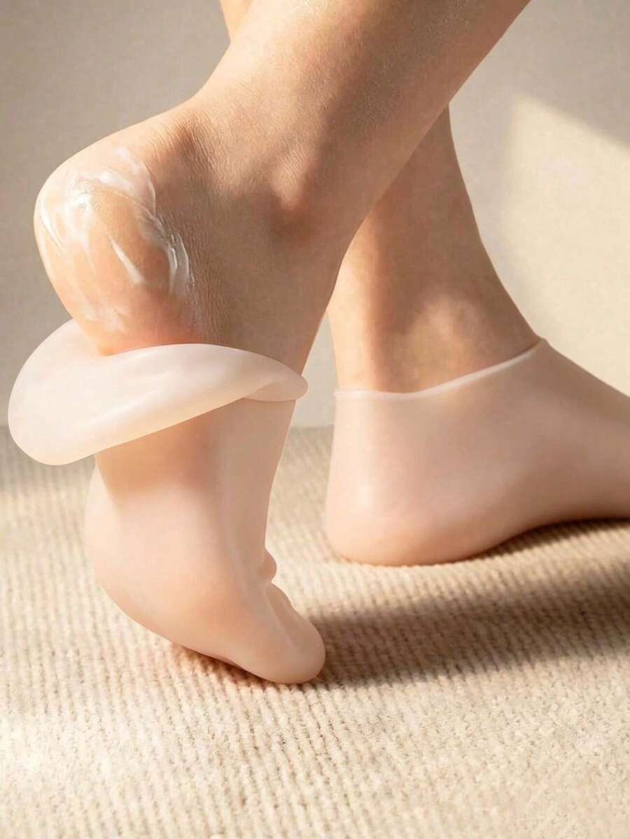 1/2 Pairs Reusable Silicone Foot Mask Set, Waterproof & Moisture-Locking, Soft & Elastic & Breathable, Suitable For Home Essential Oil Care, Improves Rough Skin & Dry Lines, Unisex Winter Skincare Tool - Multicolor - View 1