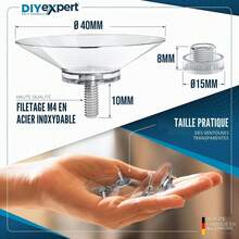 DIYexpert® 20 x ventouses Ø 40 mm avec filetage M4x10mm avec écrous moletés transparent - Fabriqué en Allemagne - moderne - Voir 2