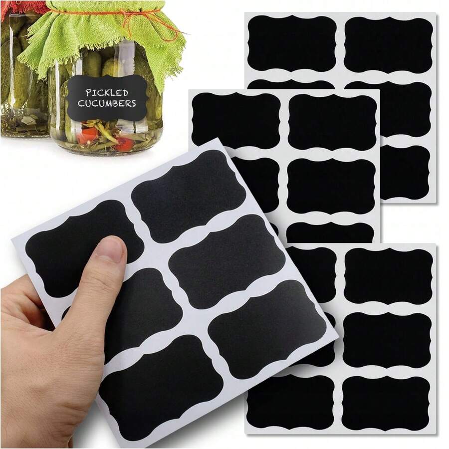 24 Pcs Self Adhesive Jar Labels In PVC, Reusable Write On Stickers For Spices Preserves Containers And Storage, 5 * 3.5 Cm Black Labels For Easy Kitchen Office And Garden Organization, Ideal For Jars, Boxes And Decorations - Black - View 1