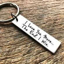 1pc Silver Stainless Steel Keychain, Engraved "I Love You More, The Ending Is I Win", Humorous Couple Keychain, Valentine's Day Birthday Funny Gift - Silver - View 4