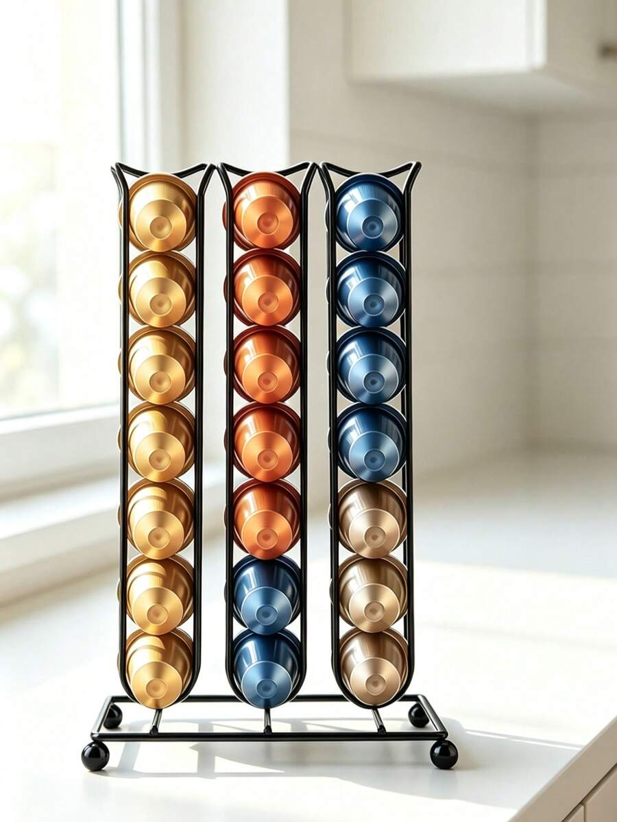 Metal Coffee Capsule Holder Stand, Vertical Coffee Pod Storage Rack, Countertop Organiser For Capsules, Kitchen Desk Storage Display,Space‑Saving Countertop Organiser,Perfect For Kitchen Counter,Coffee Bar