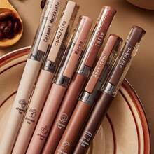 6pcs Coffee Theme Quick-Dry Pens, No Smudge Soft Fine Tip, Suitable For Note-Taking, Drawing, School And Office Use, Back To School Essential, Office Supplies, School Supplies, Pen Body Color And Pattern Random - Multicolor - View 2