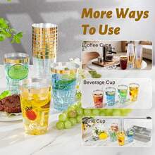 20pcs Gold Cups, 6.76oz Clear Cups With Gold Rim, Gold Beer Cups, Party Cups, Premium Gold Rim Cups, Perfect For Weddings And Parties - Gold - View 4