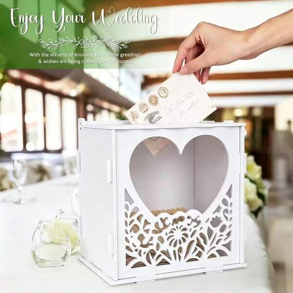 Hot-Selling White Hollow American Style Wedding Guest Book Box, Birthday Party Gift Card Box, Heart-Shaped Creative Decoration